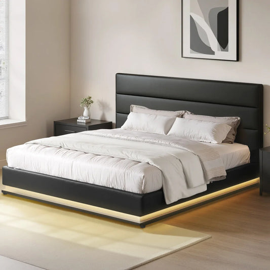 Artiss Bed Frame King Size LED Gas Lift Black LUMI - Mekamart Australia