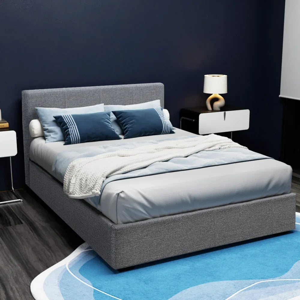 Artiss Bed Frame Double Size Gas Lift Grey NINO - Mekamart Australia