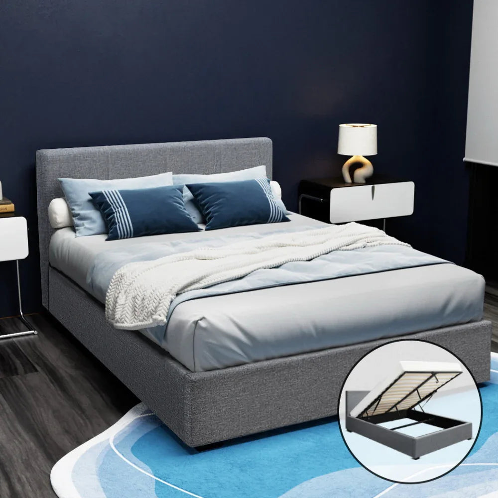 Artiss Bed Frame Double Size Gas Lift Grey NINO - Mekamart Australia