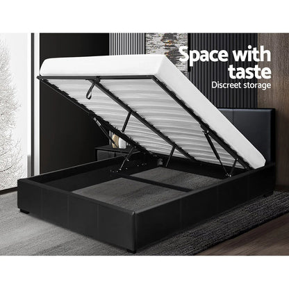Artiss Bed Frame Queen Size Gas Lift Black NINO - Mekamart Australia