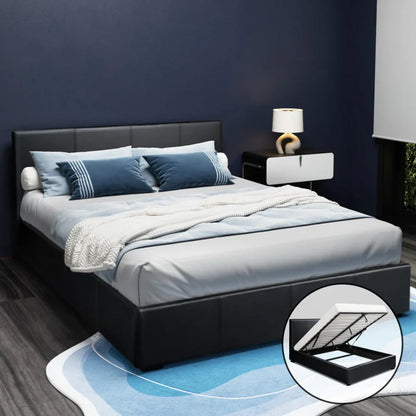 Artiss Bed Frame Queen Size Gas Lift Black NINO - Mekamart Australia