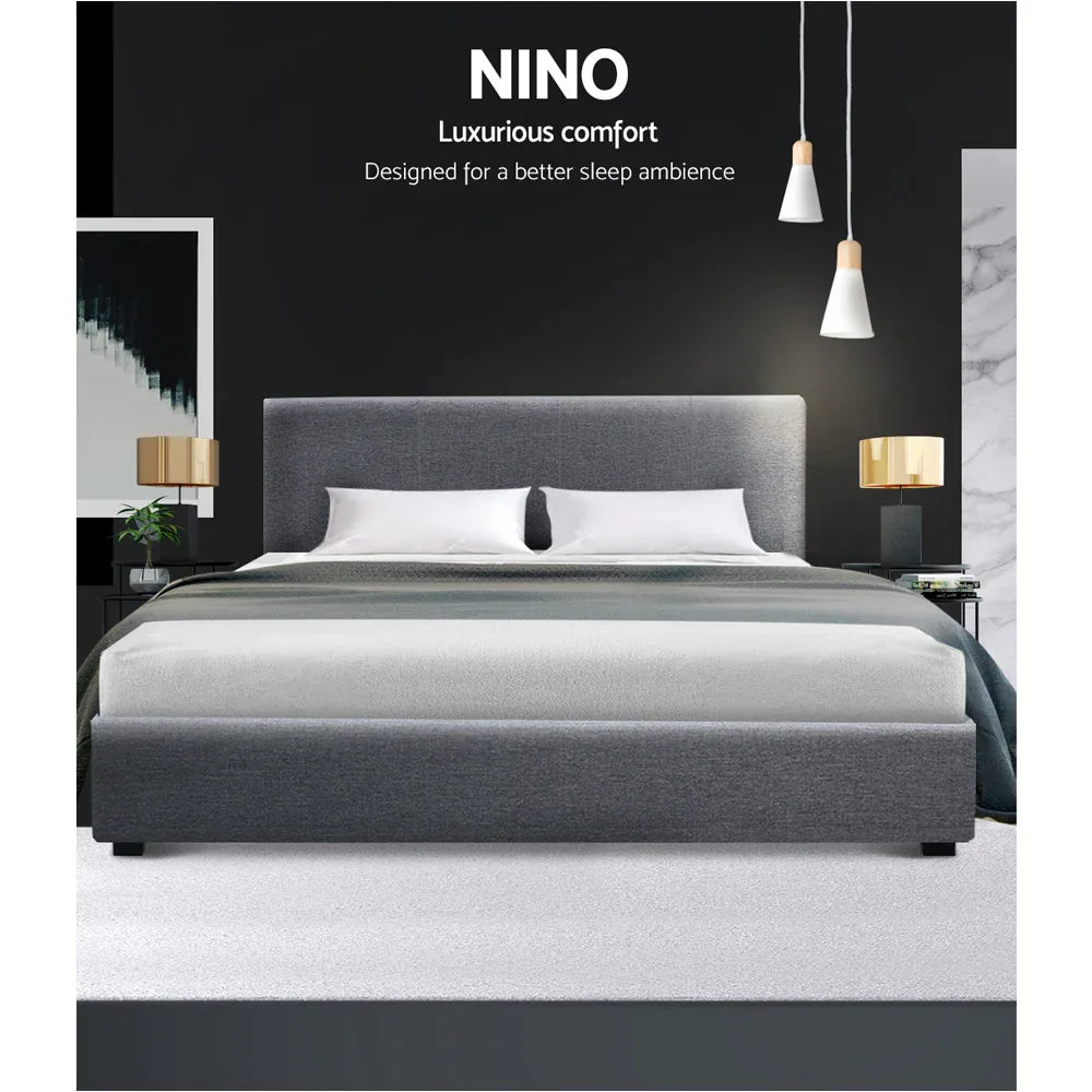 Artiss Bed Frame Queen Size Gas Lift Grey NINO - Mekamart Australia