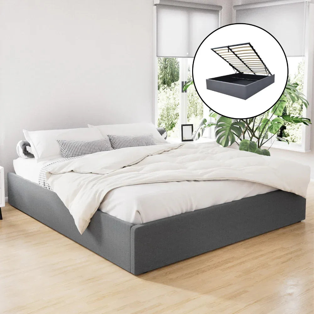 Artiss Bed Frame King Size Gas Lift Base Grey TOKI - Mekamart Australia