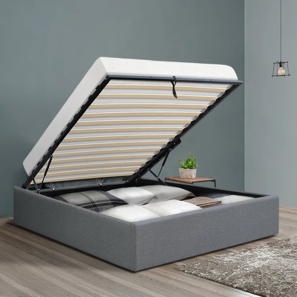 Artiss Bed Frame King Single Size Gas Lift Base Grey TOKI - Mekamart Australia