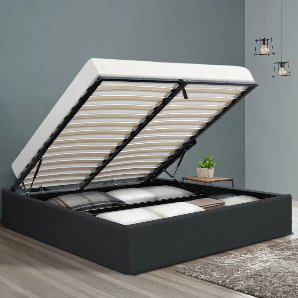 Artiss Bed Frame Queen Size Gas Lift Base Charcoal TOKI - Mekamart Australia
