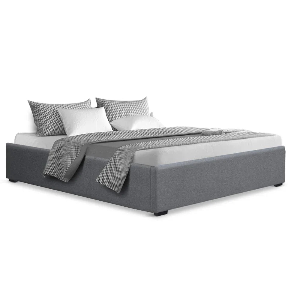 Artiss Bed Frame Queen Size Gas Lift Base Grey TOKI - Mekamart Australia
