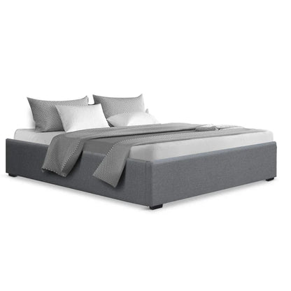 Artiss Bed Frame Queen Size Gas Lift Base Grey TOKI - Mekamart Australia