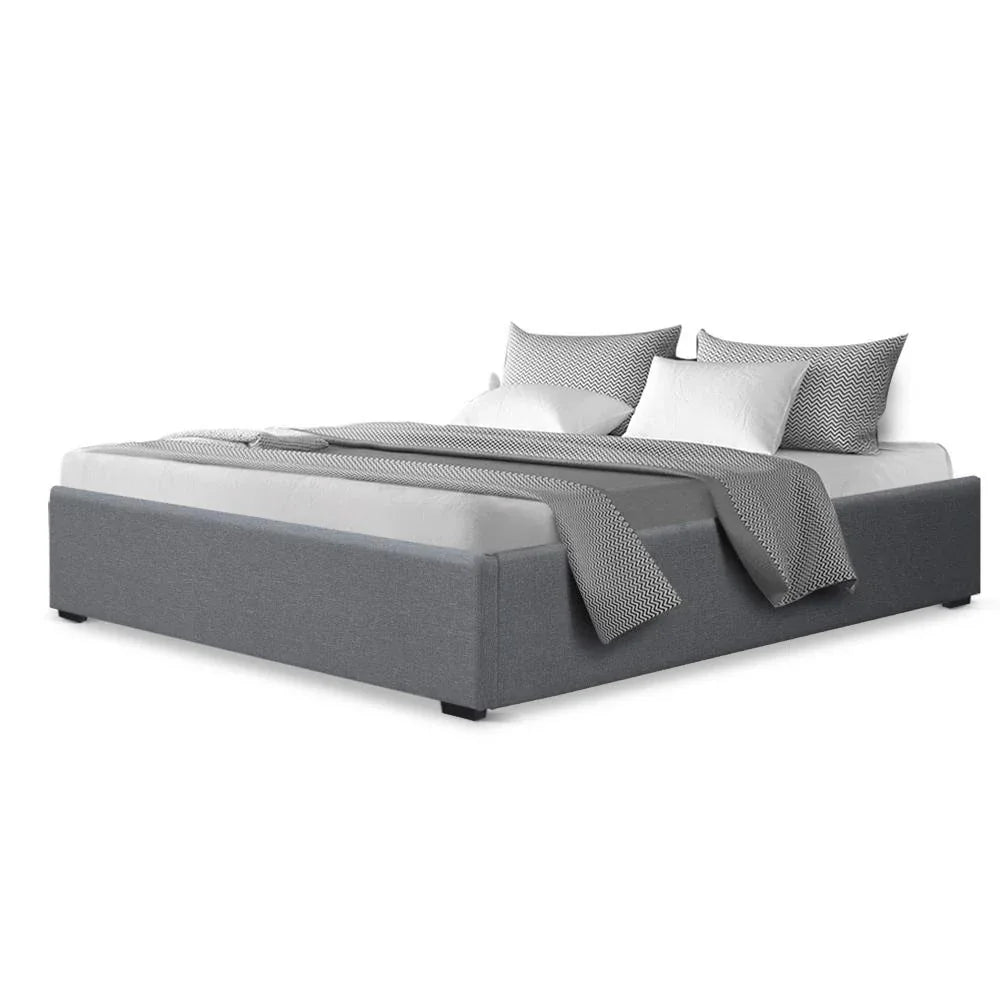 Artiss Bed Frame Queen Size Gas Lift Base Grey TOKI - Mekamart Australia