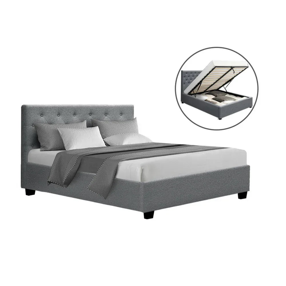 Artiss Bed Frame Double Size Gas Lift Grey VILA - Mekamart Australia