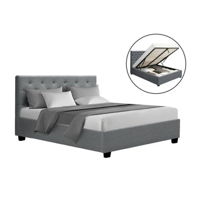Artiss Bed Frame Double Size Gas Lift Grey VILA - Mekamart Australia