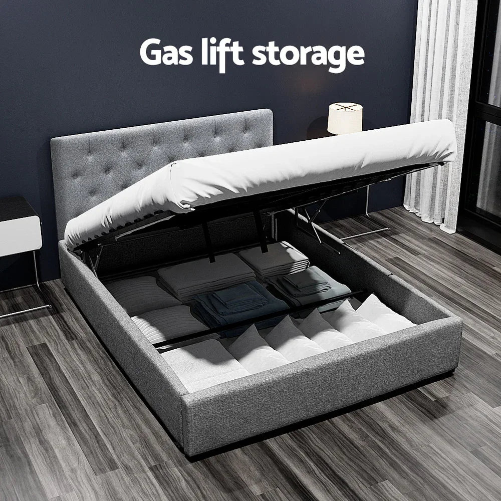Artiss Bed Frame Double Size Gas Lift Grey VILA - Mekamart Australia