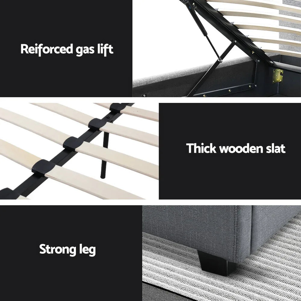 Artiss Bed Frame Double Size Gas Lift Grey VILA - Mekamart Australia