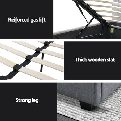 Artiss Bed Frame Double Size Gas Lift Grey VILA - Mekamart Australia