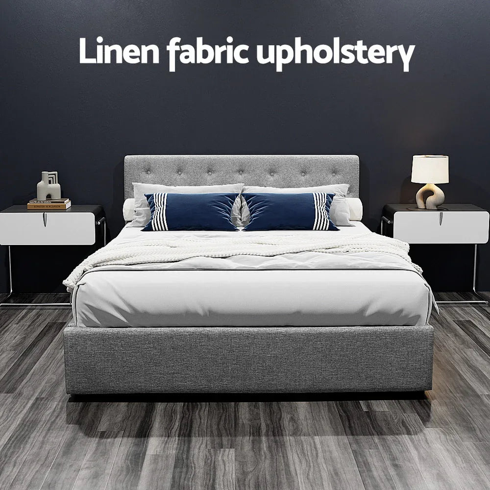 Artiss Bed Frame Queen Size Gas Lift Grey VILA - Mekamart Australia