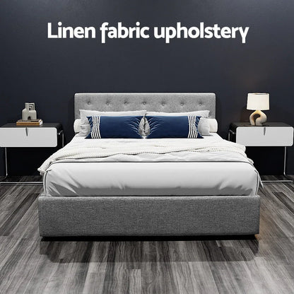 Artiss Bed Frame Queen Size Gas Lift Grey VILA - Mekamart Australia