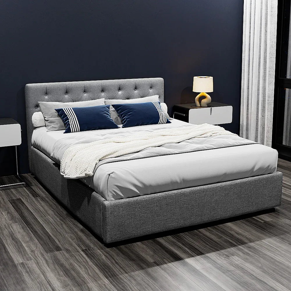 Artiss Bed Frame Queen Size Gas Lift Grey VILA - Mekamart Australia
