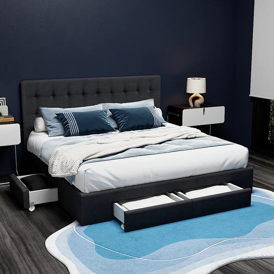 Artiss Bed Frame King Size with 4 Drawers Charcoal AVIO - Mekamart Australia