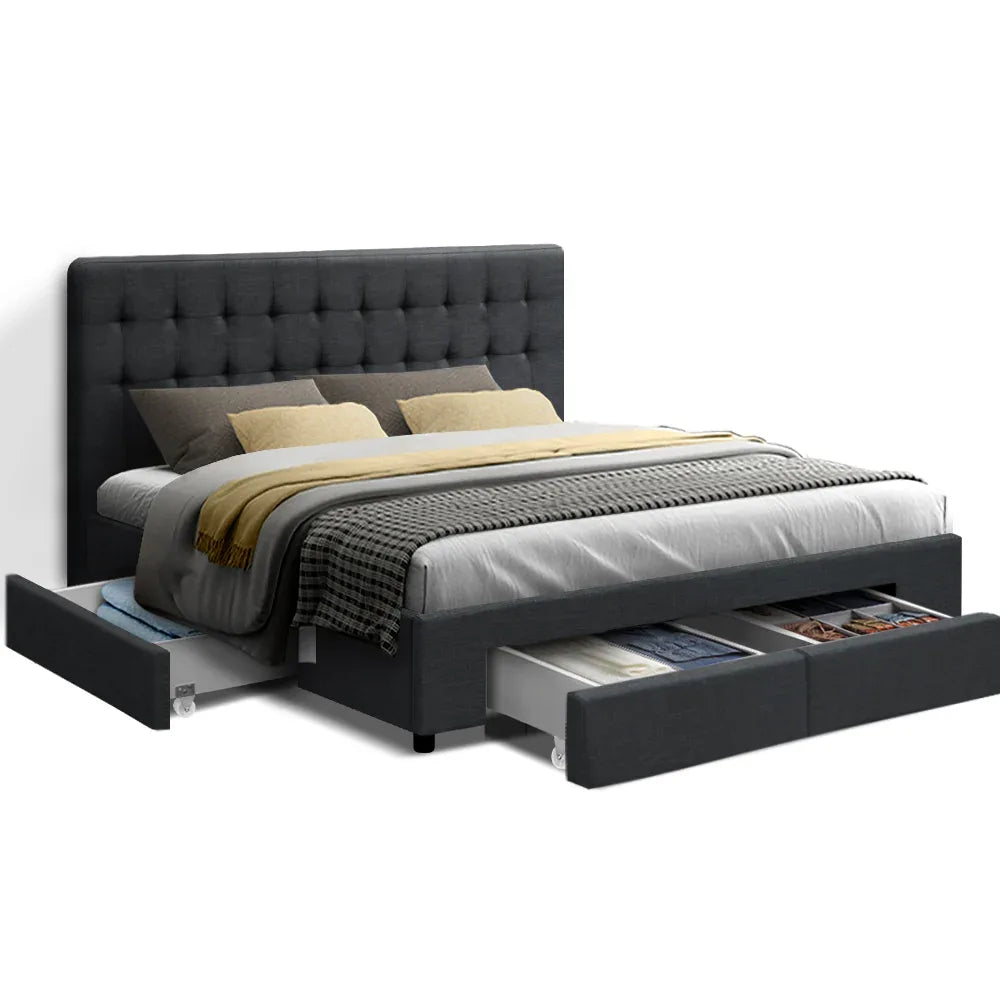 Artiss Bed Frame Queen Size with 4 Drawers Charcoal AVIO - Mekamart Australia