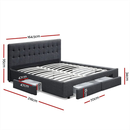 Artiss Bed Frame Queen Size with 4 Drawers Charcoal AVIO - Mekamart Australia