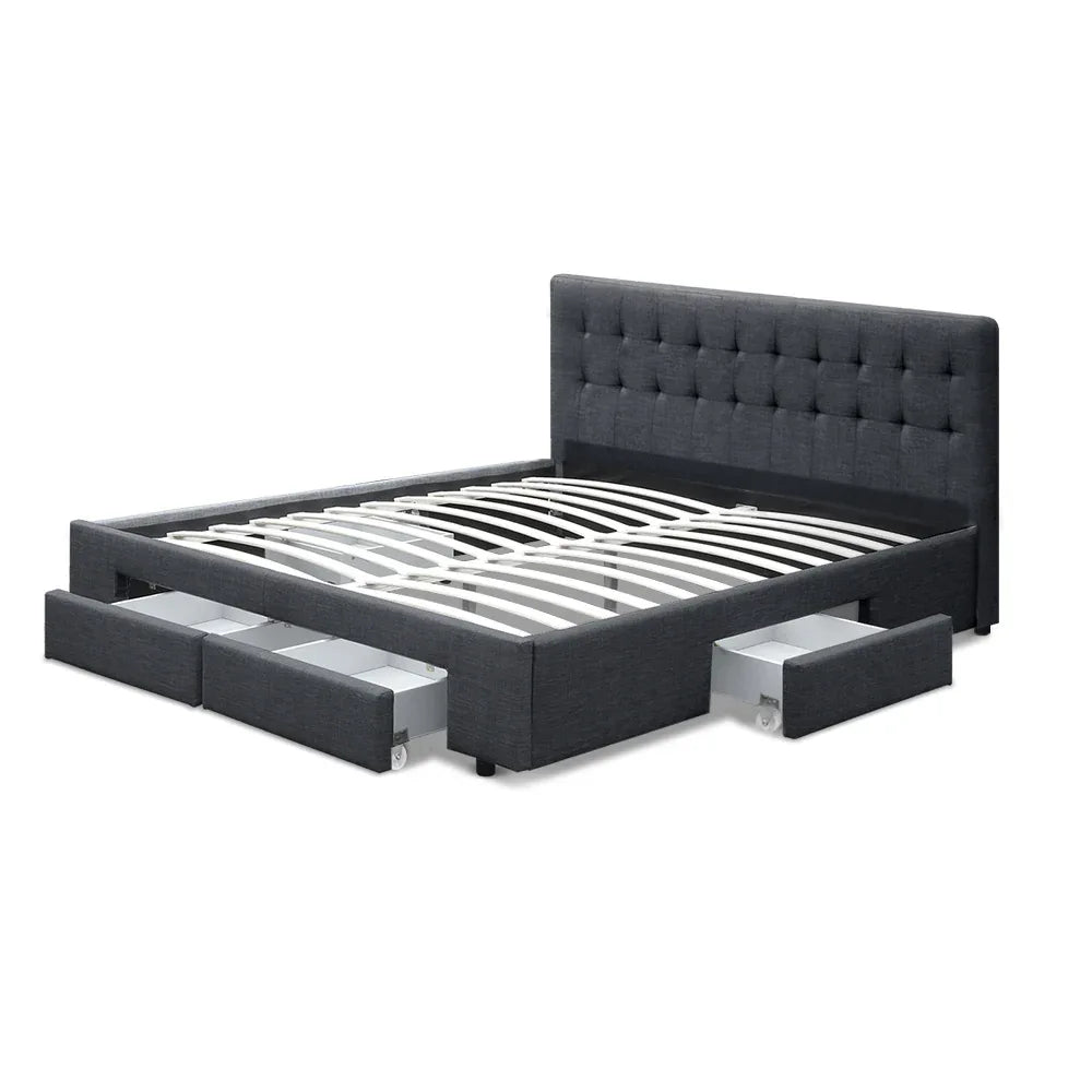 Artiss Bed Frame Queen Size with 4 Drawers Charcoal AVIO - Mekamart Australia
