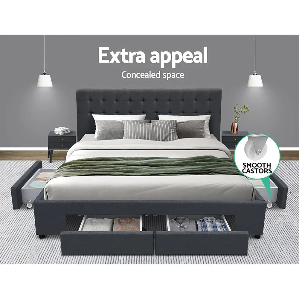 Artiss Bed Frame Queen Size with 4 Drawers Charcoal AVIO - Mekamart Australia