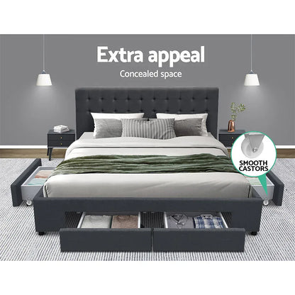 Artiss Bed Frame Queen Size with 4 Drawers Charcoal AVIO - Mekamart Australia