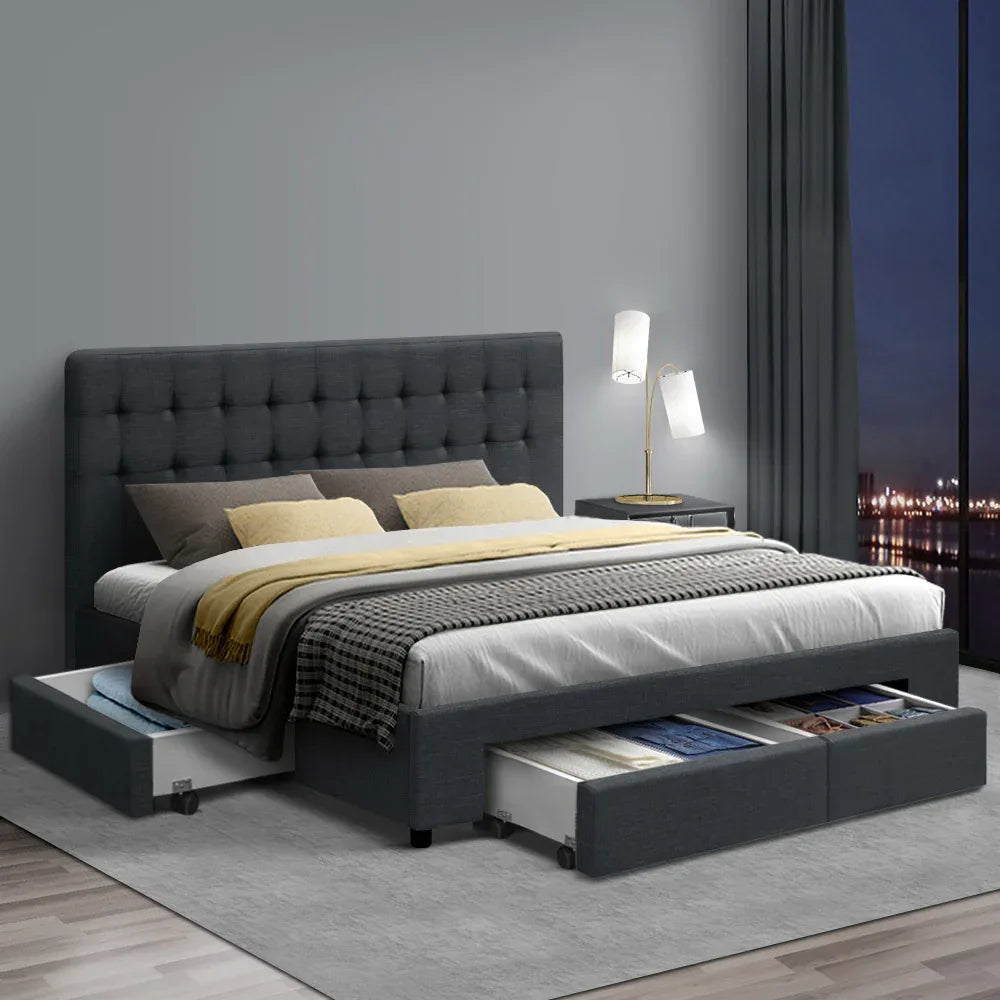 Artiss Bed Frame Queen Size with 4 Drawers Charcoal AVIO - Mekamart Australia