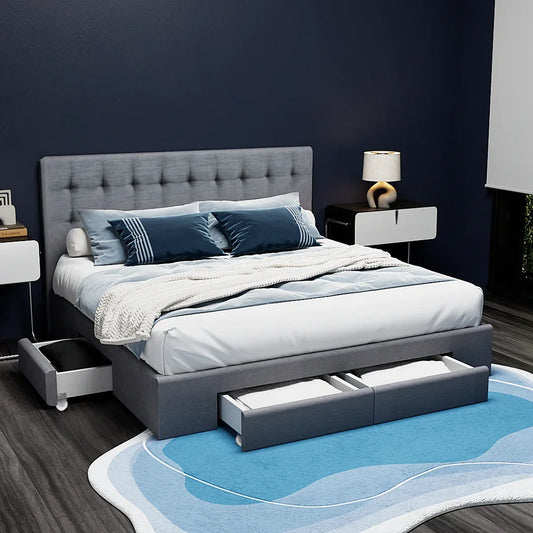 Artiss Bed Frame Queen Size with 4 Drawers Grey AVIO - Mekamart Australia