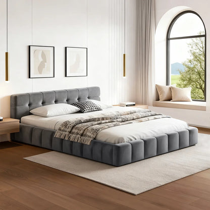Artiss Double Size Bed Frame Plush Soft Headboard Velvet Platform Base for Modern Bedrooms Grey - Mekamart Australia