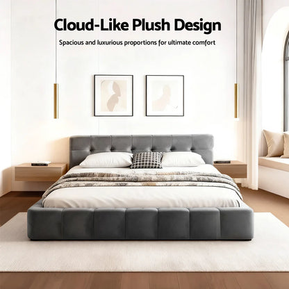 Artiss Double Size Bed Frame Plush Soft Headboard Velvet Platform Base for Modern Bedrooms Grey - Mekamart Australia