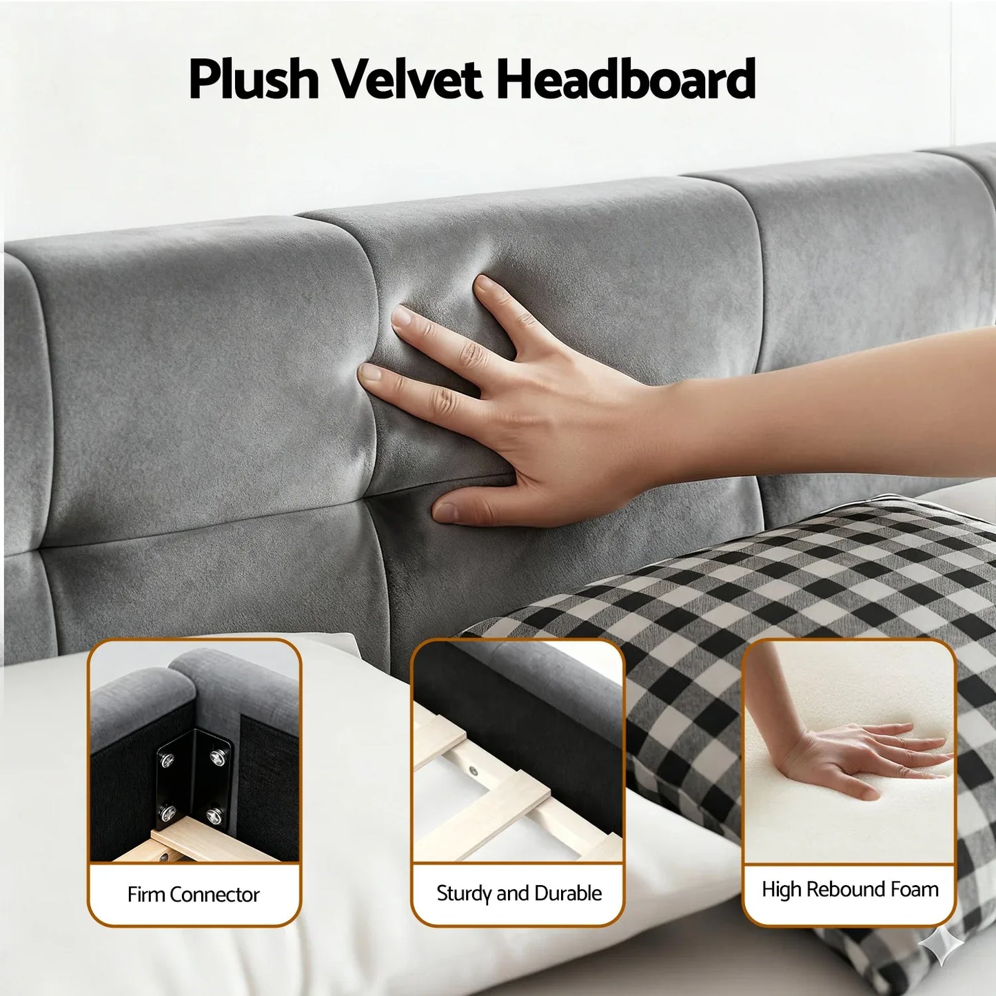 Artiss Double Size Bed Frame Plush Soft Headboard Velvet Platform Base for Modern Bedrooms Grey - Mekamart Australia