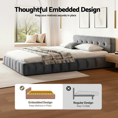 Artiss Double Size Bed Frame Plush Soft Headboard Velvet Platform Base for Modern Bedrooms Grey - Mekamart Australia