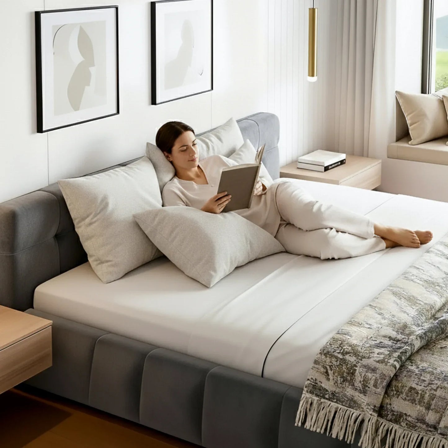 Artiss Double Size Bed Frame Plush Soft Headboard Velvet Platform Base for Modern Bedrooms Grey - Mekamart Australia