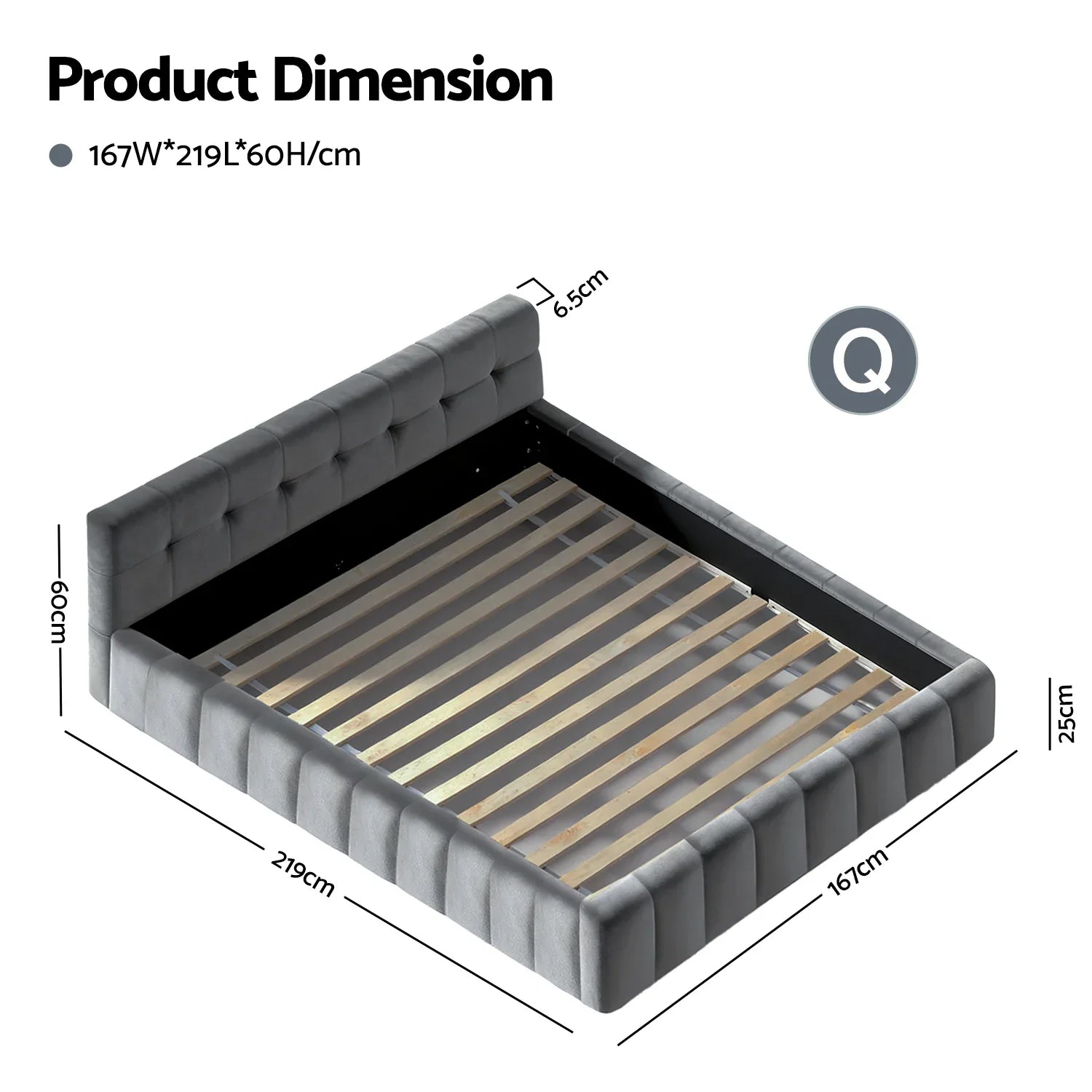 Artiss Queen Size Bed Frame Plush Soft Headboard Velvet Platform Base for Modern Bedrooms Grey - Mekamart Australia