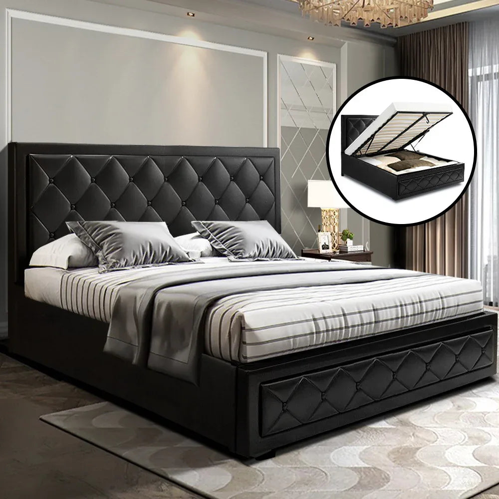 Artiss Bed Frame Queen Size Gas Lift Black TIYO - Mekamart Australia