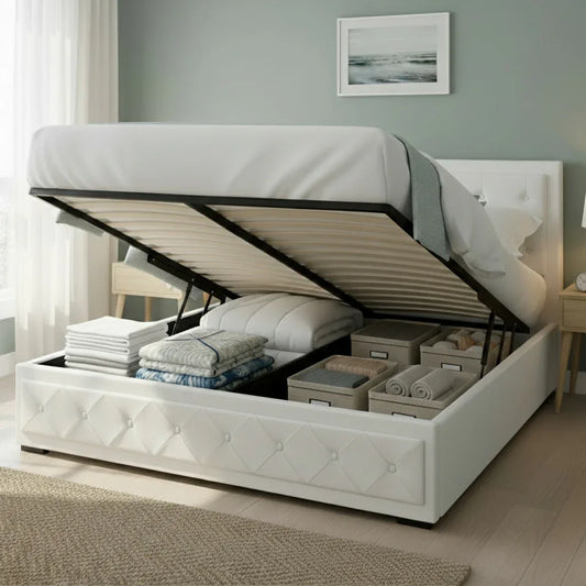 Artiss Bed Frame King Size Gas Lift White TIYO - Mekamart Australia