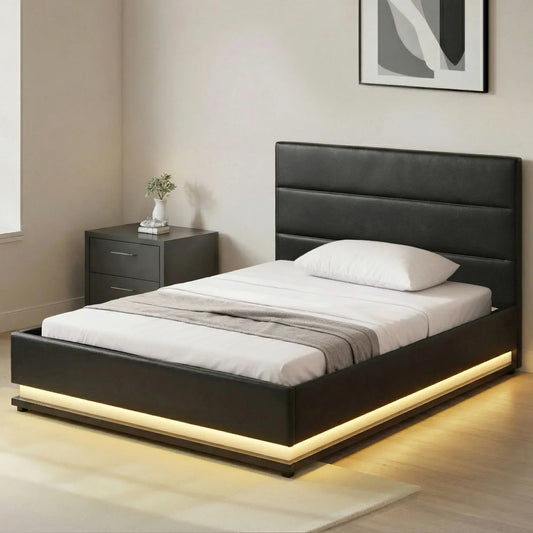 Artiss Bed Frame King Single Size LED Gas Lift Black LUMI - Mekamart Australia