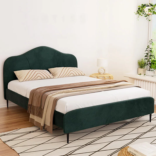 Artiss Bed Frame Queen Size Velvet Dark Green OLAN - Mekamart Australia