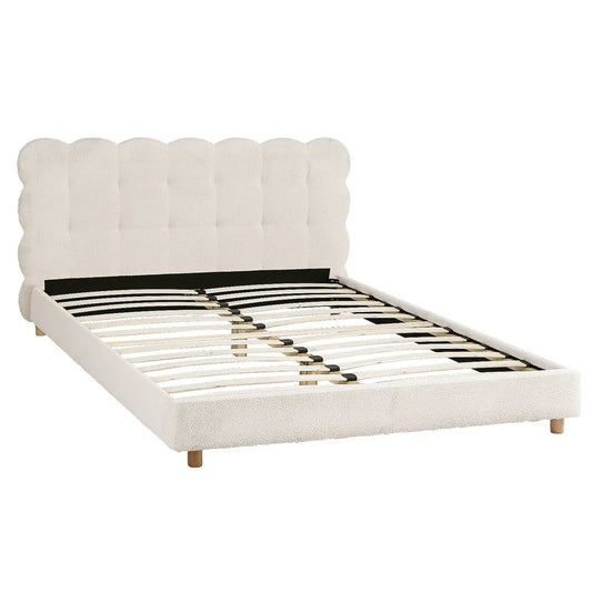 Artiss Double Bed Frame Cloud Headboard Boucle Fabric Mattress Platform Base White - Mekamart Australia