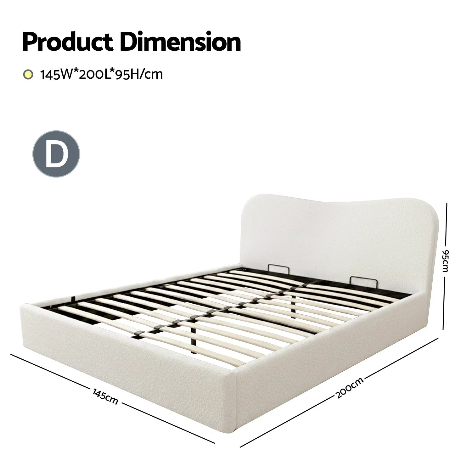 Artiss Double Bed Frame with Gaslift Storage Wooden Platform Mattress Base Boucle Upholstered White - Mekamart Australia