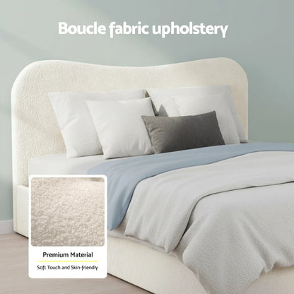 Artiss Double Bed Frame with Gaslift Storage Wooden Platform Mattress Base Boucle Upholstered White - Mekamart Australia
