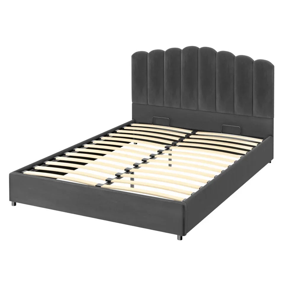 Artiss Bed Frame Double Size Velvet Grey FION - Mekamart Australia