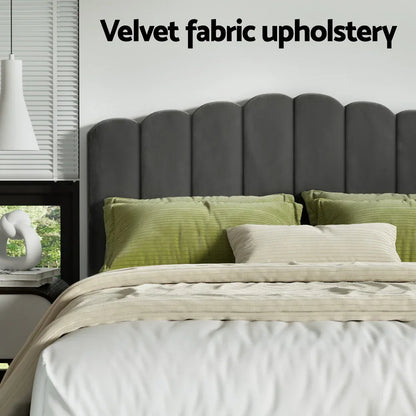 Artiss Bed Frame Double Size Velvet Grey FION - Mekamart Australia