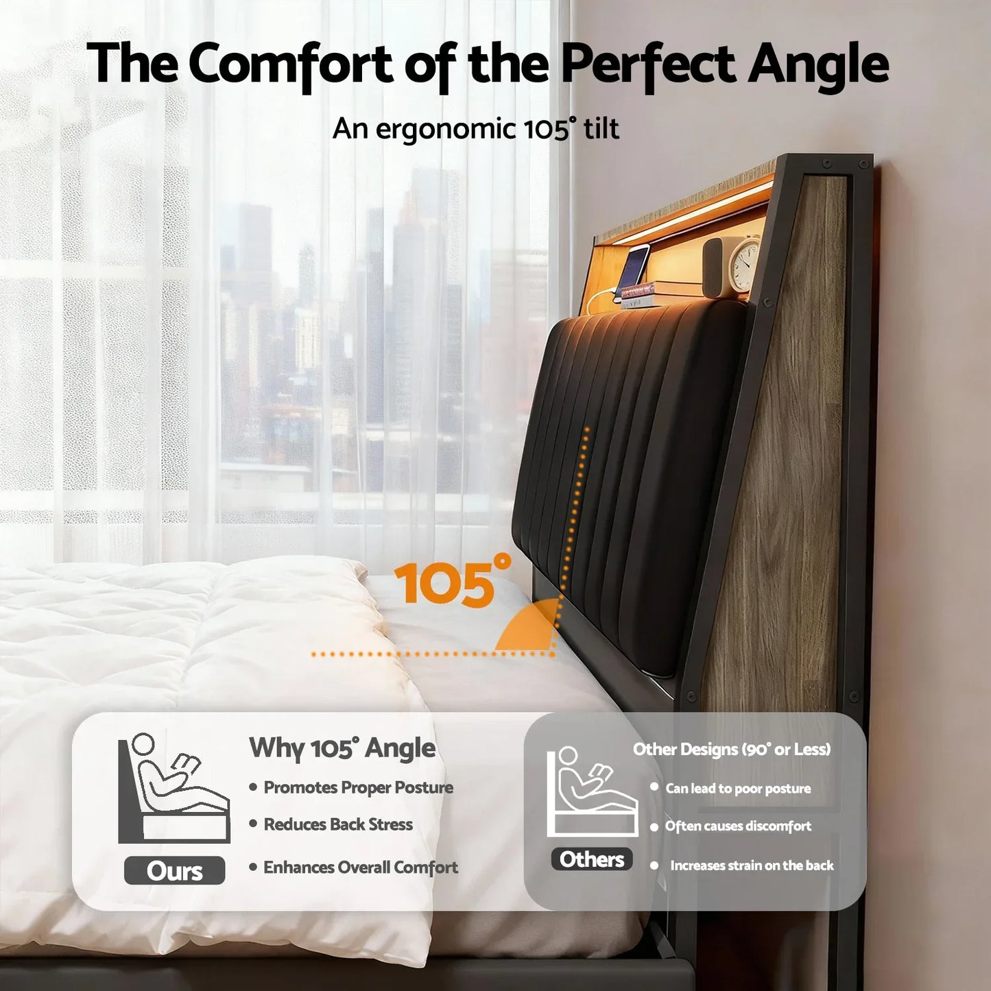 Artiss Double Bed Frame LED Storage Headboard with Charging Station Black - Mekamart Australia