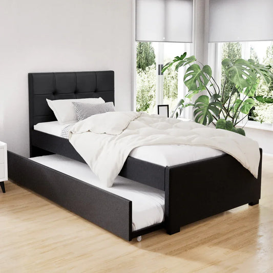 Artiss Bed Frame King Single Size Trundle Daybed Black - Mekamart Australia