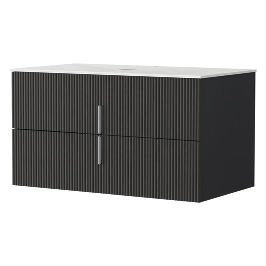 Cefito Vanity Unit 900mm Bathroom Cabinet Storage Wall Hung Black Timber Front - Mekamart Australia