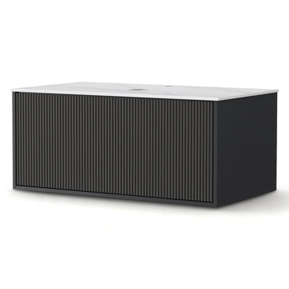 Cefito Vanity Unit 900mm Bathroom Cabinet Storage Wall Hung Grooved Timber Black - Mekamart Australia