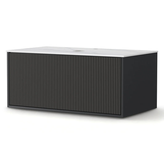 Cefito Vanity Unit 900mm Bathroom Cabinet Storage Wall Hung Grooved Timber Black - Mekamart Australia