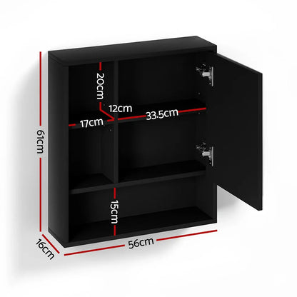 Cefito Bathroom Mirror Cabinet Mirrored Medicine Adjustable Shelf Wall Mounted 560mm Black - Mekamart Australia