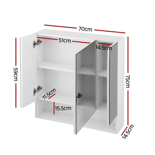 Cefito Bathroom Mirror Cabinet Medicine Adjustable Shelves Wall Hung 700x750mm White - Mekamart Australia